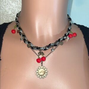 Betsey Johnson Red Cherry & Sunflower Layered Necklace